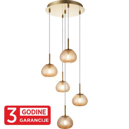 PRISMA MAP9526-5  staro zlato+amber visilica 5xG9 3y Mitea Lighting