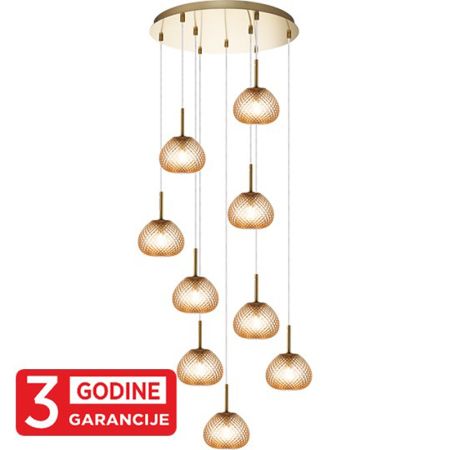 PRISMA MAP9526-9A  staro zlato+amber visilica 9xG9 3y Mitea Lighting