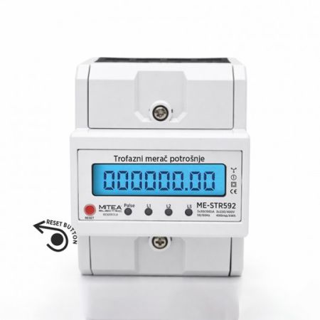 ME-STR592 100A trofazni merač potrošnje (strujomer) sa pozadinskim svetlom i reset dugmetom za DIN šinu 400imp/kWh 3x220/380V Mitea Electric