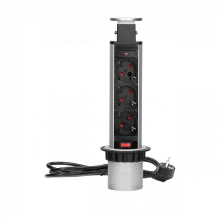 OR-AE-1347(GS) POPUP sivo kućište sa tri priključnice za nameštaj 1,8m kabl ORNO