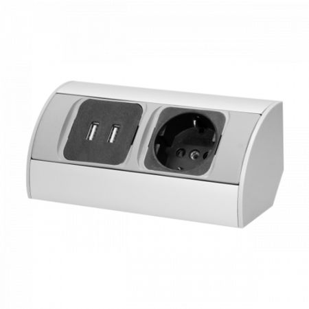 OR-AE-1310(GS) sivo kućište sa jednom priključicom + 2xUSB punjača za nameštaj 0.5m kabl ORNO