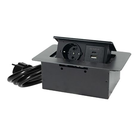 ME-PN-1213-USB/C-1 1.5m crna POPUP nameštajska priključnica + USB Tip-A+Tip-C 5V 2.1A 10W, 16A 250V-3600W 3x1.5mm2