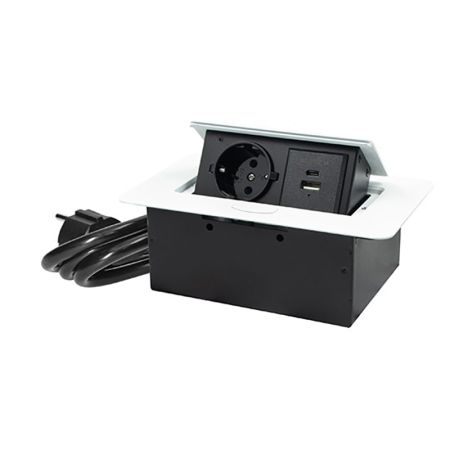 ME-PN-1215-USB/B-1 1.5m bela POPUP nameštajska priključnica + USB Tip-A+Tip-C 5V 2.1A 10W, 16A 250V-3600W 3x1.5mm2