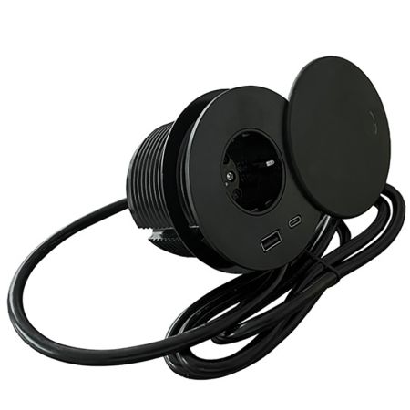 ME-PN-1217-USB/C-1 1.5m crna SLIP nameštajska priključnica + USB Tip-A+Tip-C 5V 2.1A 18W, 16A 250V-3600W IP44 3x1.5mm2