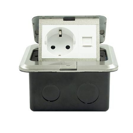 ME-PN-1219/S-3 srebrni POPUP  PODSKLOP za pod sa priključnicom IP44 GS + Cat5e LAN, 16A 250V-3600W
