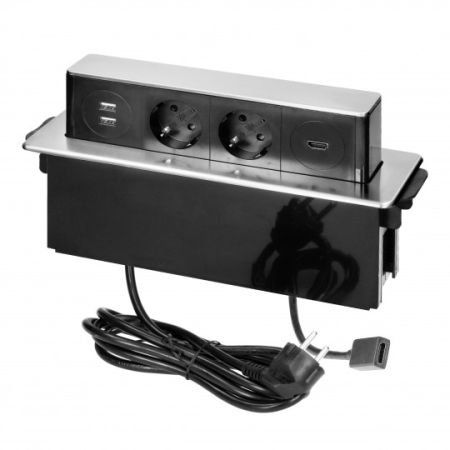 ORNO OR-GM-9016(GS)/B-G srebrno POPUP kućište sa dve priključnice 2xUSB-A+ HDMI za nameštaj sa 2m kabla