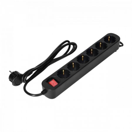 ES-1(GS)/B/3M crna prenosna priključnica sa šest priključnice sa 3m 3x1.00mm2 kabla, L flat utikač VIRONE