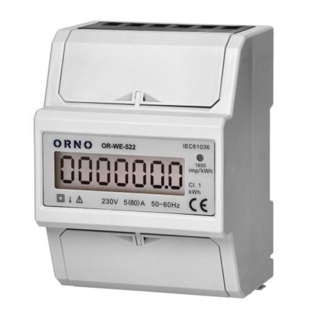 OR-WE-522 LCD, 80A monofazni merač potrošnje za DIN šinu 3P 1600imp/kWh strujomer ORNO