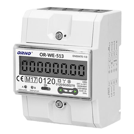 OR-WE-513 LCD, 80A trofazni merač potrošnje za DIN šinu 3P 1000imp/kWh MID strujomer ORNO