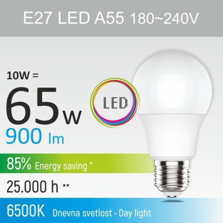 E27 LED 10W A55M3 sij.180~240V 6500K Mitea Lighting