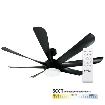 MV5015-C CRNI plafonski ventilator 50W sa svetlom LED CCT 20W fi152cm sa daljinskim upravljačem Mitea Lighting (25 mes.)