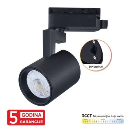 M205014-B crni 7W 3CCT 3000~6500K monofazni šinski reflektor 56x124mm 5Y Mitea Lighting