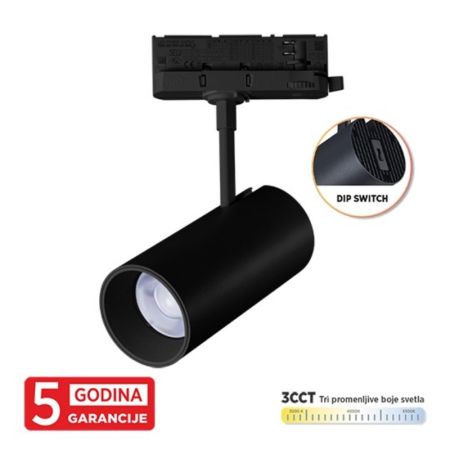 M205052-B 30W 3CCT 3000~6500K crni trostopeni šinski reflektor 70x155mm 5Y Mitea Lighting