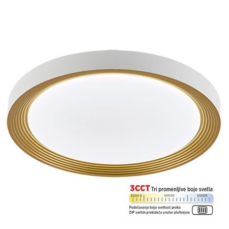 M205525 belo-zlatna 28W LED CCT DIP switch 3000~6500K plafonjera Mitea Lighting