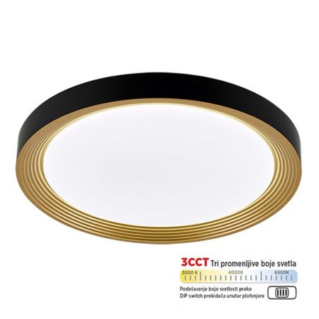 M205526 crno-zlatna 15W LED CCT DIP switch 3000~6500K plafonjera Mitea Lighting