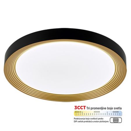 M205527 crno-zlatna 28W LED CCT DIP switch 3000~6500K plafonjera Mitea Lighting