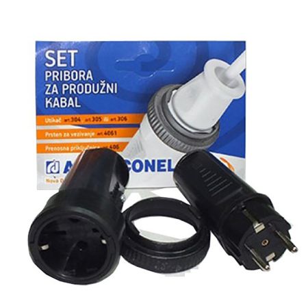 Aling set za produžni kabl-utikač 304 crni-crni prsten 4064.13
