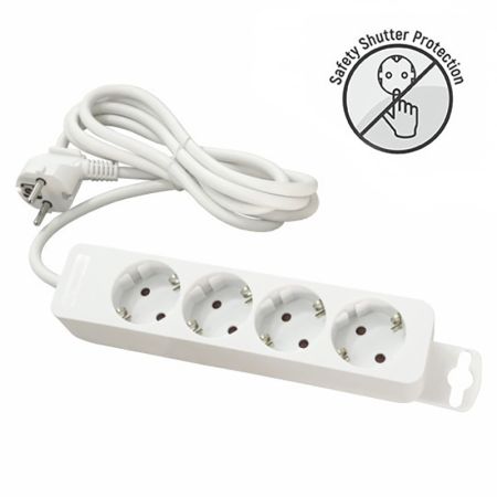 ME-PR4-5M BELA DZ 16A 250V-3680W 3x1.5mm2-priklj.prenosna nerastavna cetvorostruka