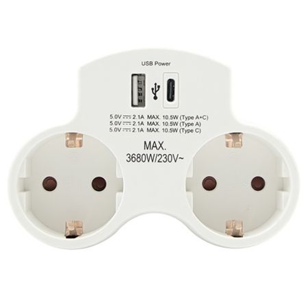 PM-48 Razvodnik 16A 250V dvostruki+USB 1xTipA+1xTipC punjač Mitea Electric